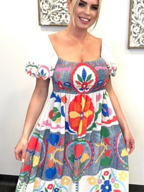 sukienka FOLK bufki, maxi