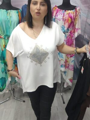 Bluzka KARO czarna, brązowa, ecru