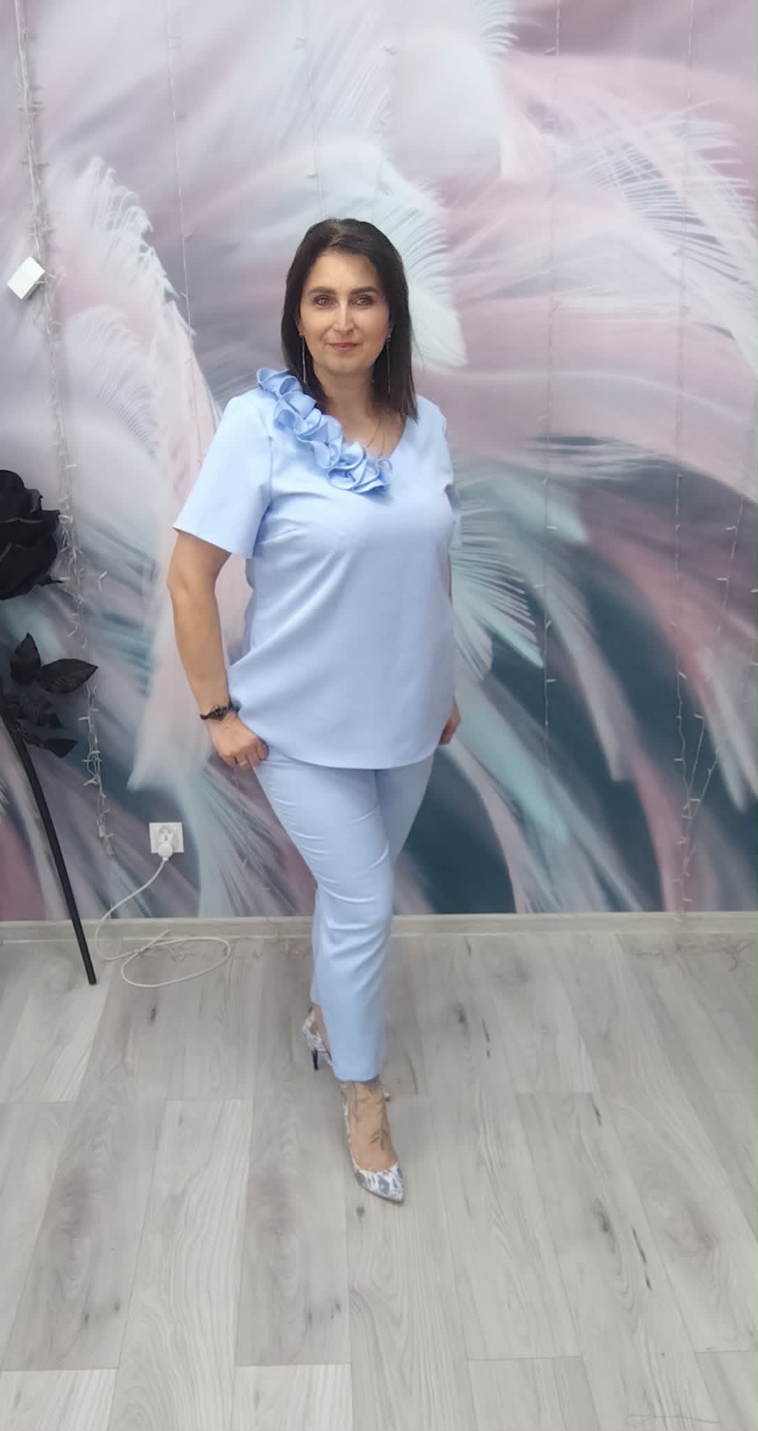 Komplet KWIATY 3D niebieski, baby blue